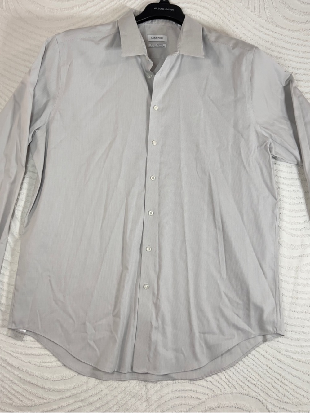 Calvin Klein Men’s Light Gray Dress Stripped Dress Shirt 18 36/37